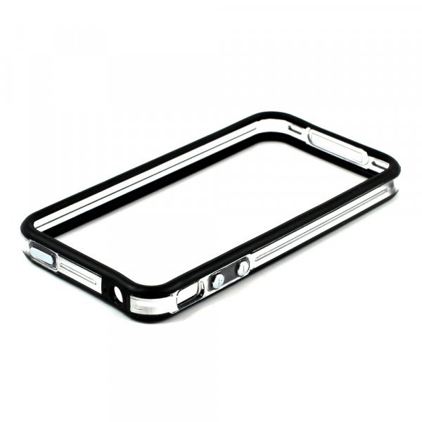 Wholesale iPhone 4S 4 Bumper with Chrome Button (Black - Clear)